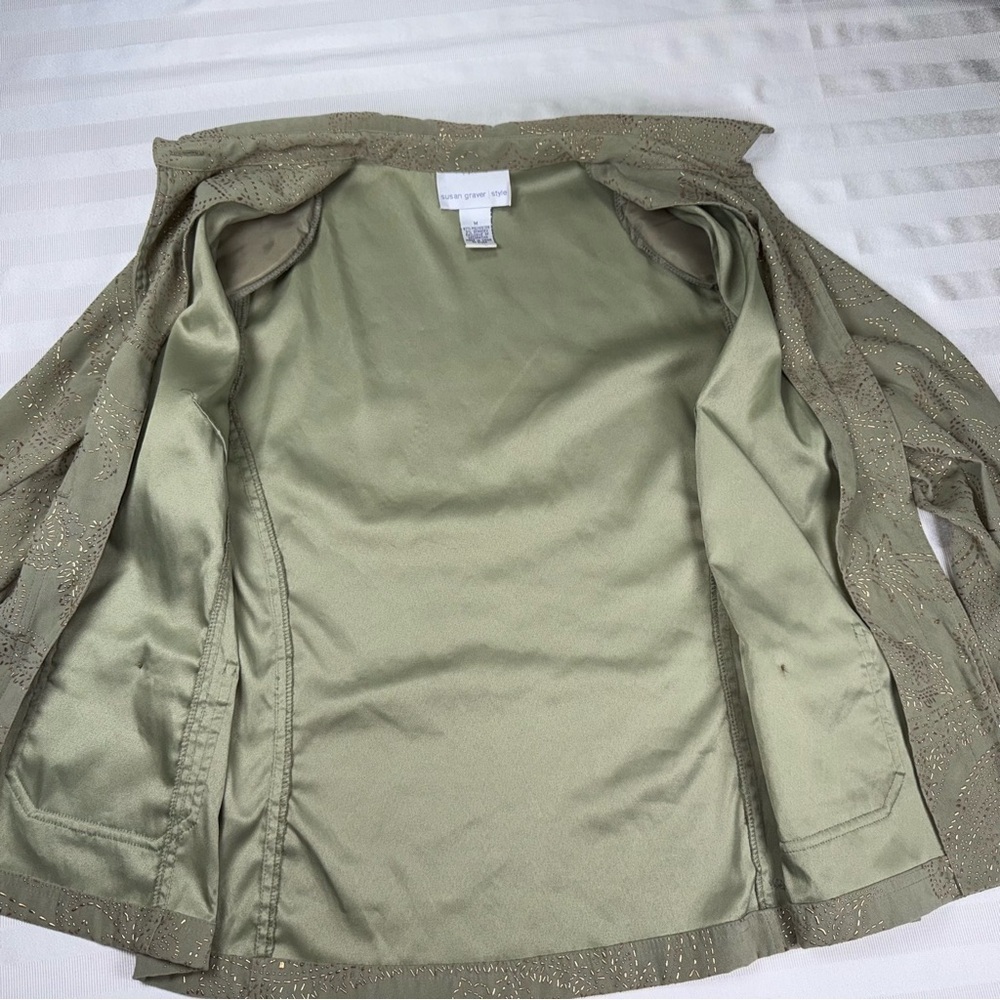 Susan Graver Sage Green Gold Embellished Utility Jacket Medium - Picture 12 of 15